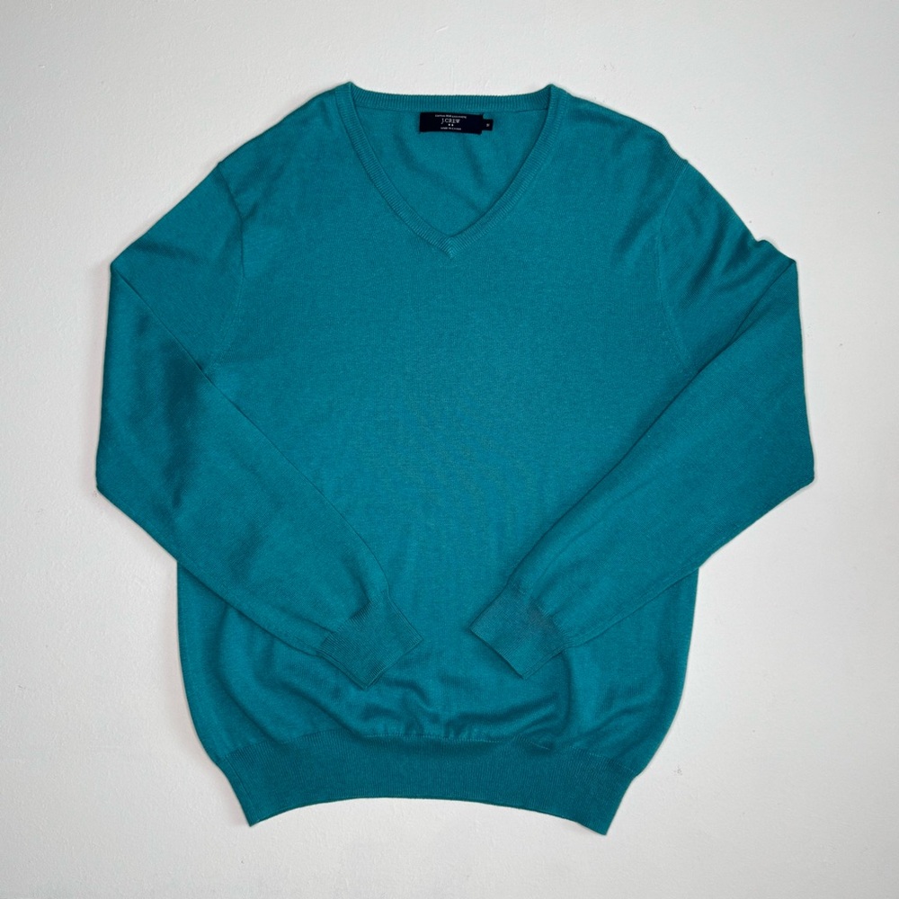 J. Crew Factory Men's Cotton/Cashmere Blend V-Neck Sweater in Teal Size M